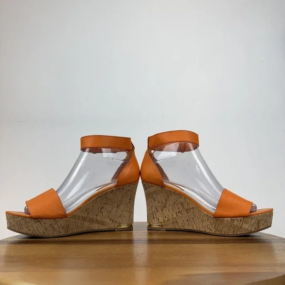 Womens‎ Franco Sarto Clemens Cork Orange Leather Platform Wedge Sandals Size 7.5 - Picture 5 of 8